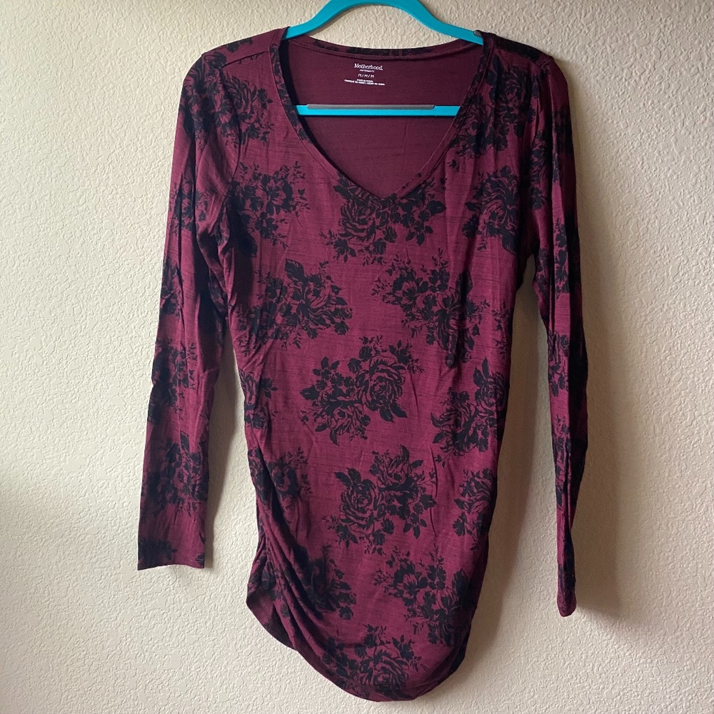 Motherhood Maternity Dark Red with Black Floral Print M